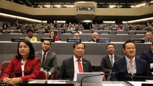 The Vietnamese delegation at the 151st Assembly of the Inter-Parliamentary Union (IPU-151). (Photo: VNA)
