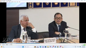 Do Thanh Hai (right), Deputy Director-General of the East Sea Institute under the Diplomatic Academy of Viet Nam, speaks at the dialogue. (Photo: VNA)