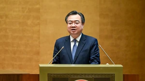 Politburo member, Secretary of the Party Central Committee and Chairman of its Commission for Policies and Strategies Nguyen Thanh Nghi speaks at the national conference disseminating and implementing the Resolution of the 14th National Party Congress in Ha Noi on February 7. (Photo: NDO)