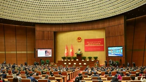 The national conference on studying, grasping and implementing the Resolution of the 14th National Party Congress is held at Dien Hong Hall, the National Assembly House. (Photo: Duy Linh)
