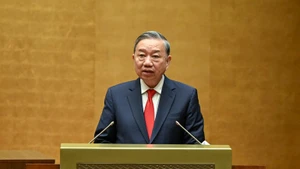 Party General Secretary To Lam addresses the national conference held on February 7 to disseminate and implement the Resolution of the 14th National Party Congress. (Photo: NDO)