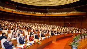 Party General Secretary To Lam and incumbent and former leaders of the Party and State attend the conference in Ha Noi on February 7. (Photo: VNA)