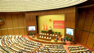 A view of the national conference held by the Politburo and the Secretariat of the Party Central Committee to disseminate and implement the Resolution of the 14th National Party Congress, on February 7 (Photo: VNA)