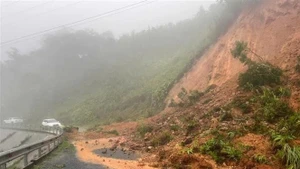 Lanslides on the Ho CHi Minh Road's session crossing Quang Tri province (Photo: VNA)