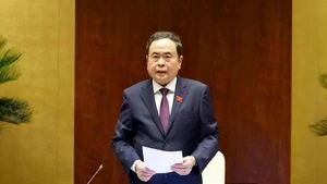 NA Chairman Tran Thanh Man delivers the closing remarks of the Q&A session of the 9th NA sitting. (Photo: VNA)