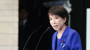 Sanae Takaichi delivers a speech during the vote to elect the president of Japan’s ruling Liberal Democratic Party (LDP), in Tokyo, on October 4, 2025. (Photo: Kyodo/VNA)