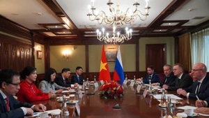 An overview of the working session between Madam Ngo Phuong Ly and Russian Deputy Prime Minister Dmitry Chernyshenko (Photo: VNA)