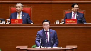 Acting Minister of Industry and Trade Le Manh Hung delivers a speech at a discussion during the 14th National Party Congress on January 21 (Photo: VNA)
