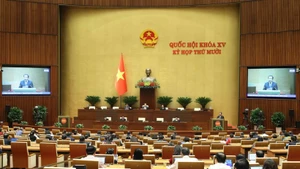 Lawmakers join discussions in the hall during the 15th National Assembly's 10th session (Photo: VNA)