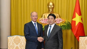 State President Luong Cuong hosts a reception for Nikolai Patrushev, Aide to the President of Russia and Chairman of the Maritime Board on September 16, 2025. (Photo: NDO)