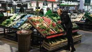 People shop at a supermarket in Frankfurt, Germany. (Photo: Xinhua/VNA)