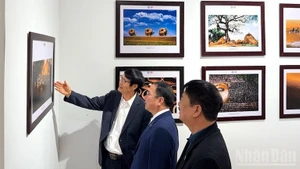 Visitors at the exhibition. 