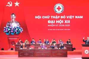 The presidium of the 12th National Congress of the Viet Nam Red Cross Society, held in Ha Noi on July 27–28 (Photo: Hong Loan)