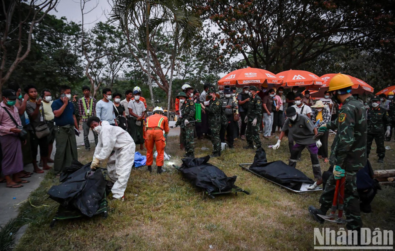 There were days of intense and effective work when the combined rescue teams from the Ministry of National Defence and Ministry of Public Security found and recovered nearly ten victims from the rubble. According to Myanmar’s statistics, after all search efforts concluded, the Vietnamese team had recovered the highest number of victims among all the international teams. There were days of intense and effective work when the combined rescue teams from the Ministry of National Defence and Ministry of Public Security found and recovered nearly ten victims from the rubble. According to Myanmar’s statistics, after all search efforts concluded, the Vietnamese team had recovered the highest number of victims among all the international teams.