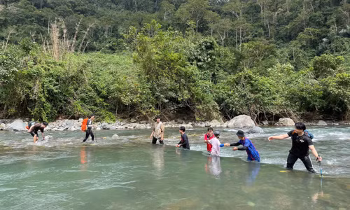 Visitors to the grassland can immerse themselves in the cool stream and experience fishing (Photo: VnExpress)