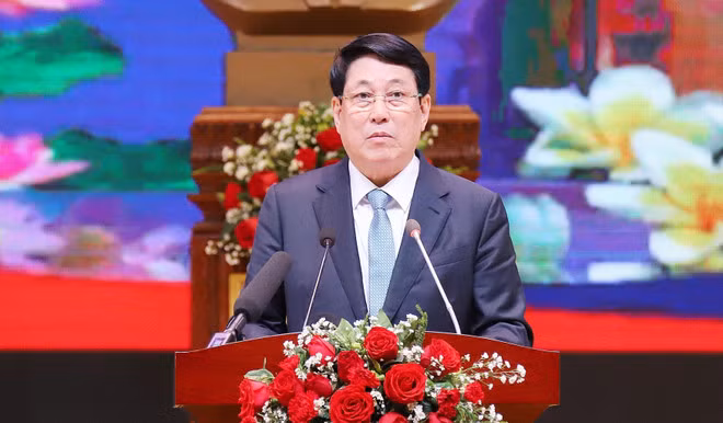 State President Luong Cuong speaks at the event. (Photo: VNA)
