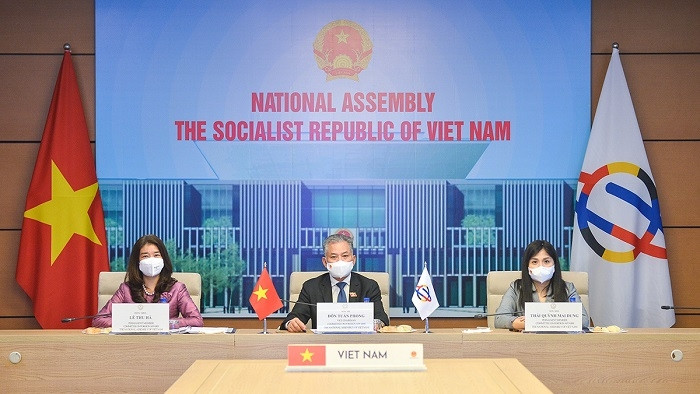 The Vietnamese delgation attends the APPF-29 via videoconference (Photo: quochoi.vn)