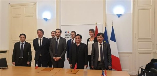 Minister of Agriculture and Rural Development Le Minh Hoan (first row, second from right) at a working session (Photo: VNA)