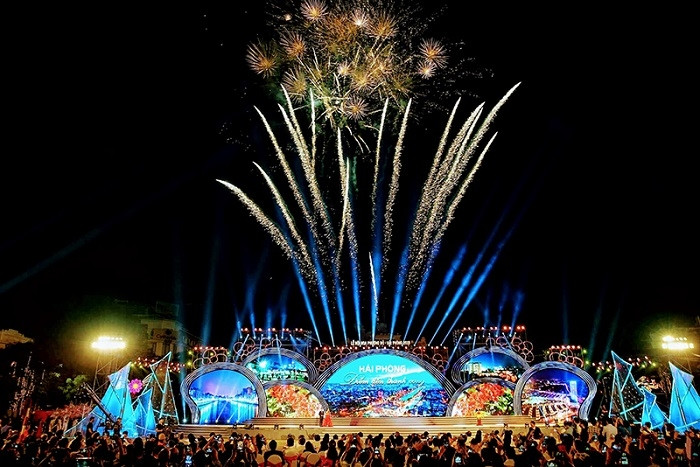 A firework display in the inner-city area in Hai Phong.