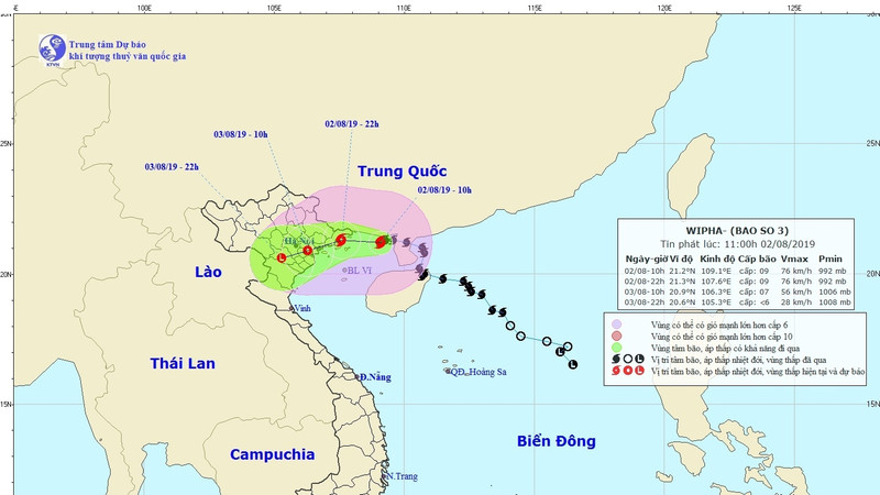 The track of Tropical Storm Wipha (Photo: NCHMF)