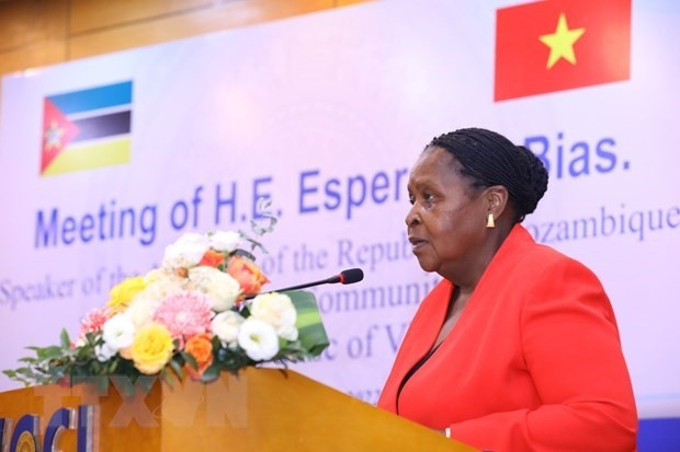 President of the Mozambican Assembly Esperanca Laurinda Francisco Nhiuane Bias speaks at the meeting. (Photo: VNA)