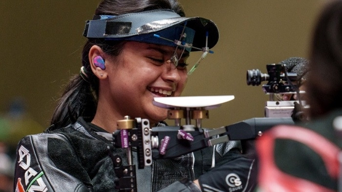 Avani Lekhara on the range on her way to winning the Shooting Women's 10m AR Standing SH1 Final at the Asaka Shooting Range, Tokyo, August 30, 2021. (Photo: Olympic Information Services)