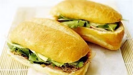 ‘Banh my kep pate’ (sandwich with pate), a popular street food in Ho Chi Minh City