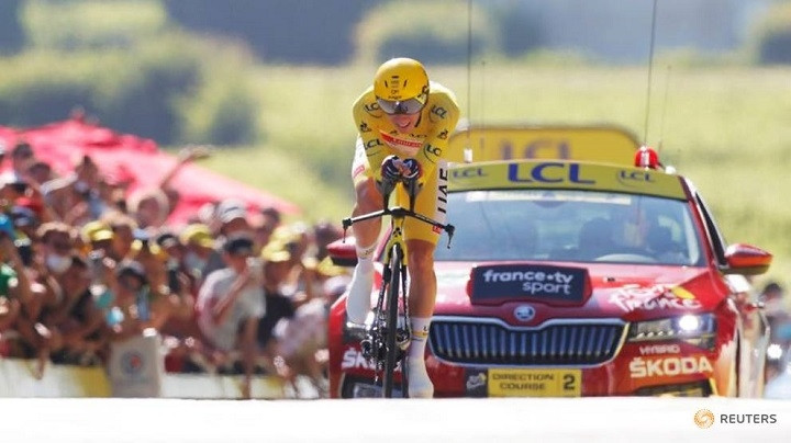 Cycling - Tour de France - Stage 20 - Libourne to Saint-Emilion - France - July 17, 2021 UAE Team Emirates rider Tadej Pogacar of Slovenia wearing the yellow jersey in action during stage 20. (Photo: Reuters)