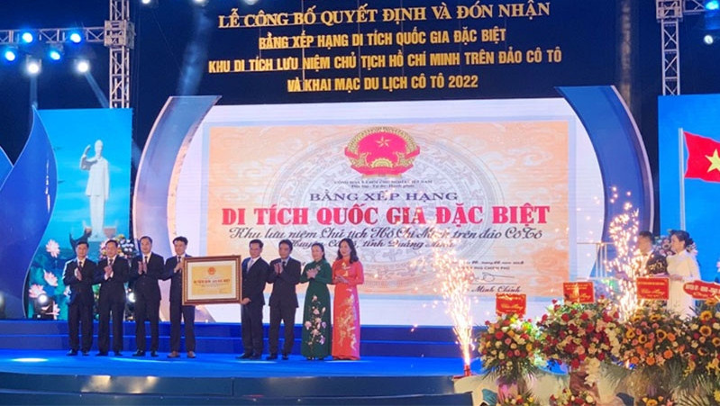 The ceremony to announce the recognition of the memorial site to President Ho Chi Minh on Co To Island as a special national site.