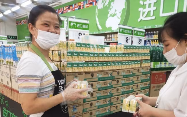 Vietnamese NutiFood soymilk on shelves of a Walmart supermarket in China.