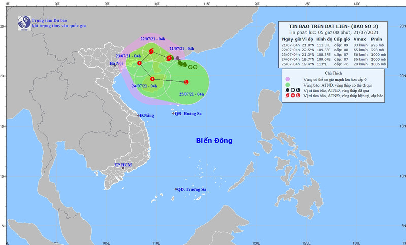 The projected path of Storm No.3. (Photo: nchmf.gov.vn)