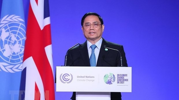 Vietnamese Prime Minister Pham Minh Chinh delivers his remarks at the 26th United Nations Climate Change Conference of the Parties (COP26). (Photo: VNA)