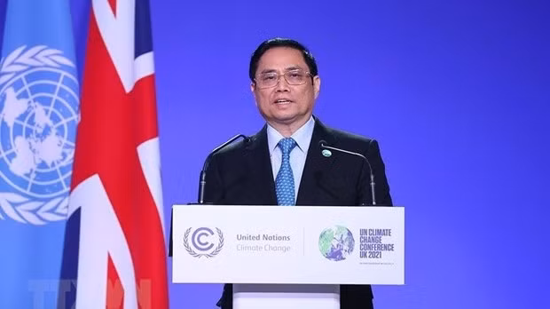 Vietnamese Prime Minister Pham Minh Chinh delivers his remarks at the 26th United Nations Climate Change Conference of the Parties (COP26). (Photo: VNA)