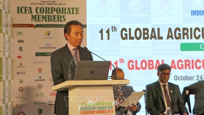 Vietnamese Ambassador to India Pham Sanh Chau addressing the summit. (Photo: VNA)
