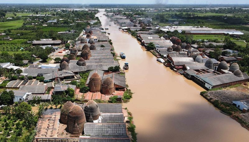Viewed from above, the brick and tile villages in Vinh Long province look like ancient castles.