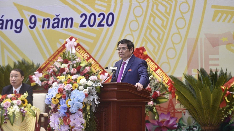 Head of the Party Central Committee’s Organisation Committee Pham Minh Chinh speaking at the congress. (Photo: VOV)