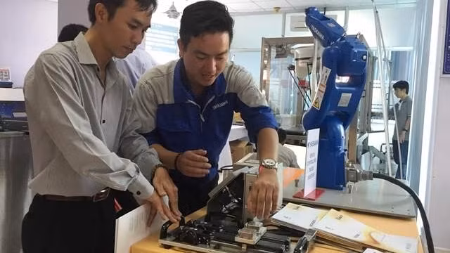 A robotic application is showcased on the sidelines of the conference.