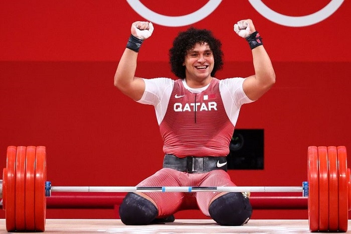 Tokyo 2020 Olympics - Weightlifting - Men's 96kg - Group A - Tokyo International Forum, Tokyo, Japan - July 31, 2021. Fares Ibrahim Elbakh of Qatar celebrates. (Photo: Reuters)