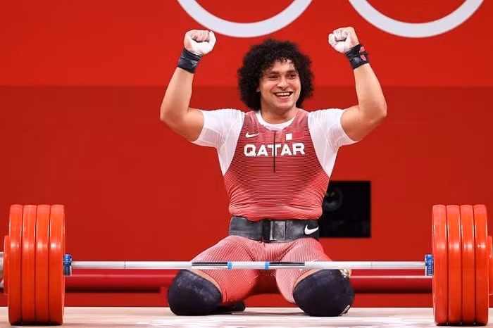 Tokyo 2020 Olympics - Weightlifting - Men's 96kg - Group A - Tokyo International Forum, Tokyo, Japan - July 31, 2021. Fares Ibrahim Elbakh of Qatar celebrates. (Photo: Reuters)