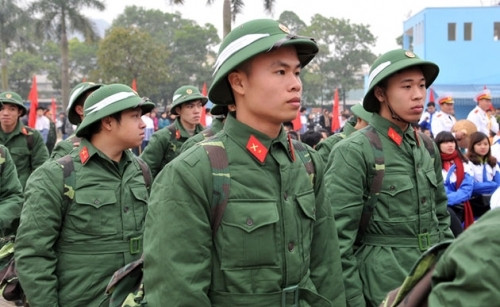 Young men standing to attention