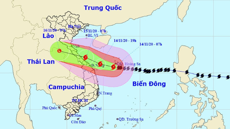 The projected path of typhoon Vamco (Photo: nchmf.gov.vn)
