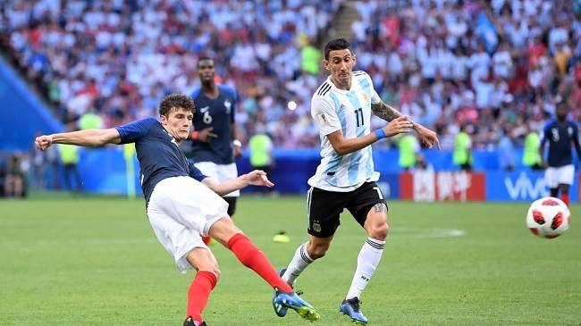 Pavard's goal is France’s equaliser against Argentina in the Round of 16. (Photo: FIFA)
