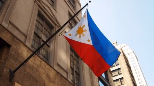 The national flag of the Philippines.