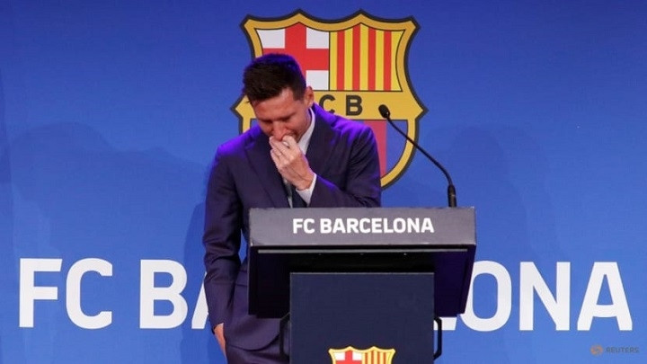 Soccer Football - Lionel Messi holds an FC Barcelona press conference - 1899 Auditorium, Camp Nou, Barcelona, Spain - August 8, 2021 Lionel Messi during the press conference. (Photo: Reuters)