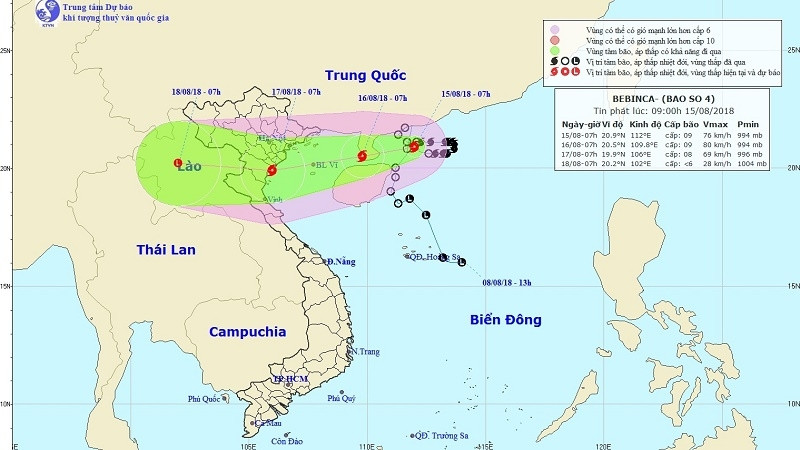 The projected path of Tropical Storm Bebinca (Source: National Centre for Hydro-Meteorological Forecasting)