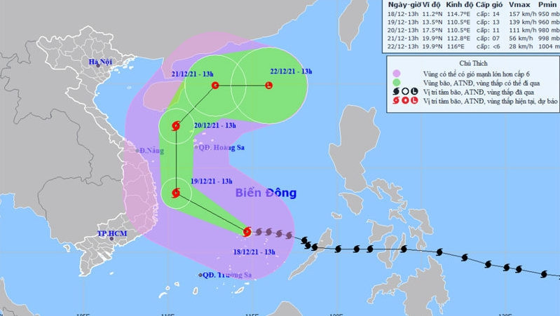 The projected path of Rai (Photo: NCHMF)