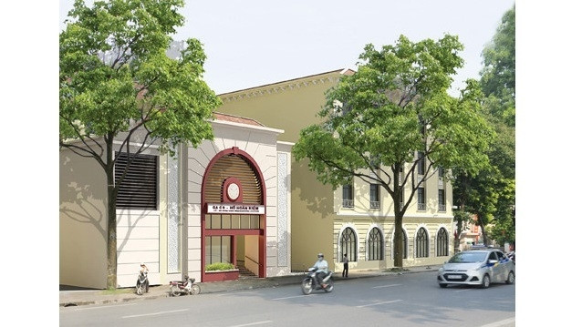 Perspective of the entrance No. 1 of the subway Station C9 near Hoan Kiem Lake. (Photo: MRB)