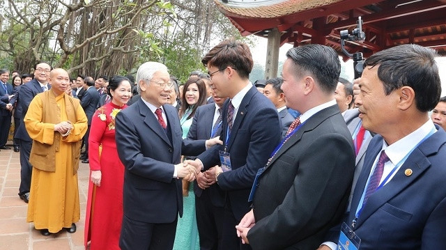 Party General Secretary and President Nguyen Phu Trong and OVs at the Homeland Spring programme 2019 (Photo: VNA)