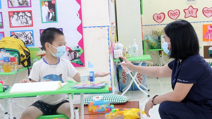 Children are quarantined at at Le Loi Kindergarten, Bac Giang. (Photo: Tuyet Mai)