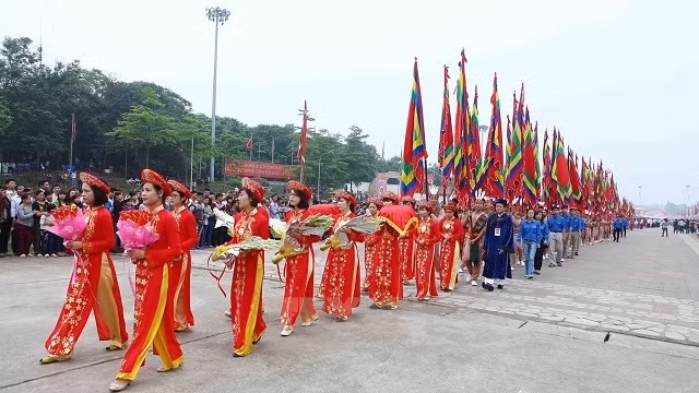 A procession at the Hung King Temple in Phu Tho province.